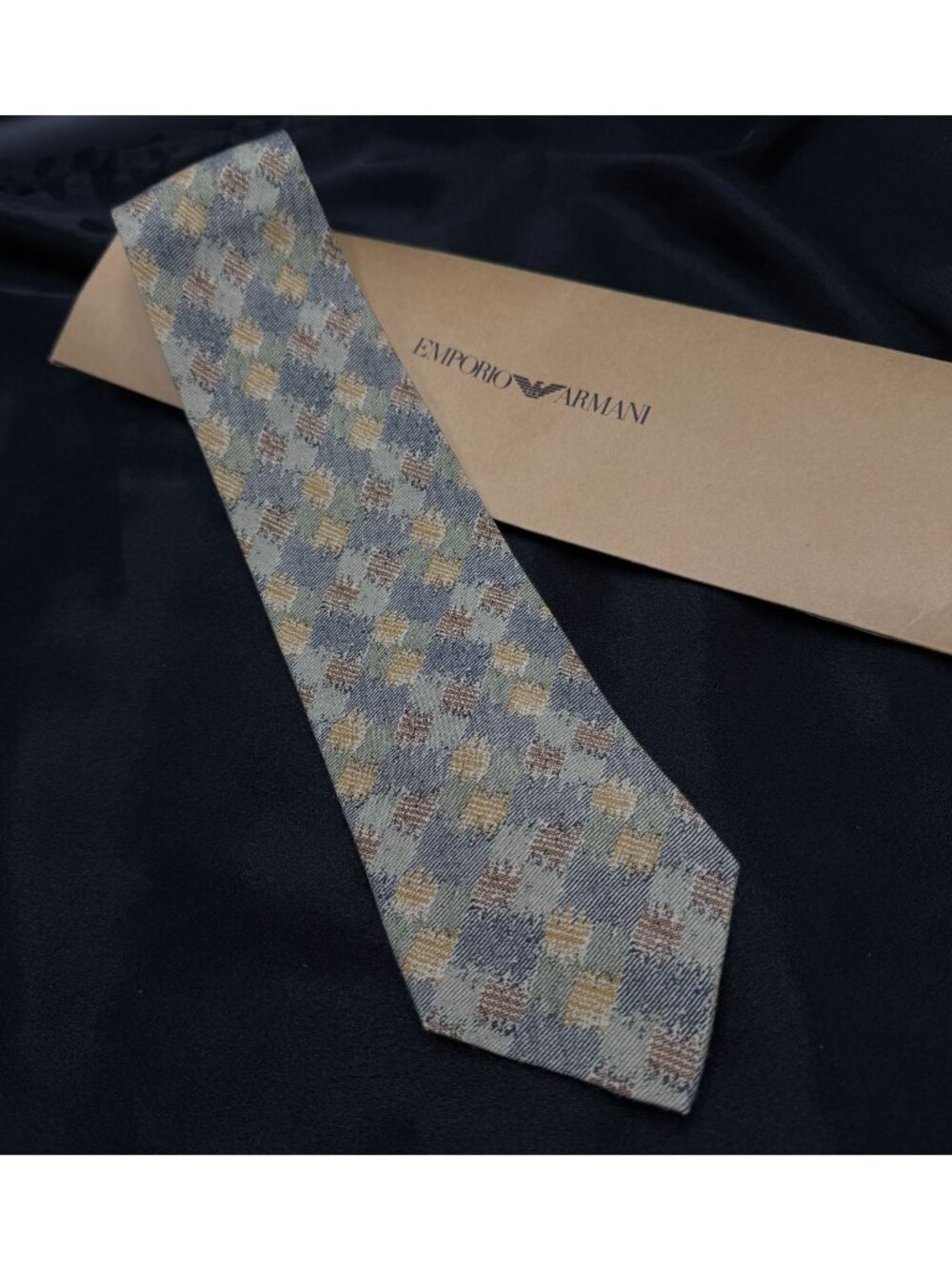 Vintage Emporio Armani Mens Tie With Abstract Geometric Pattern In Original Box